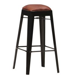 Tabourets de bar lot de 2 noir cuir véritable