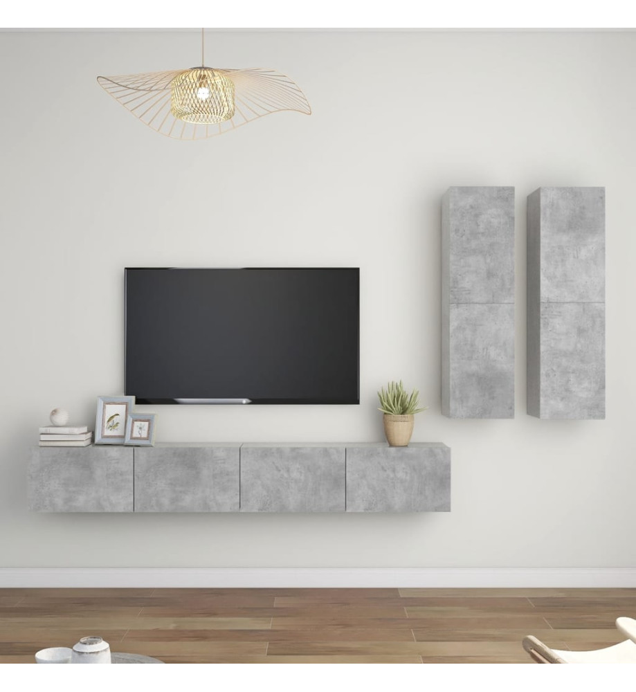 Ensemble de meubles TV 4 pcs Gris béton Aggloméré