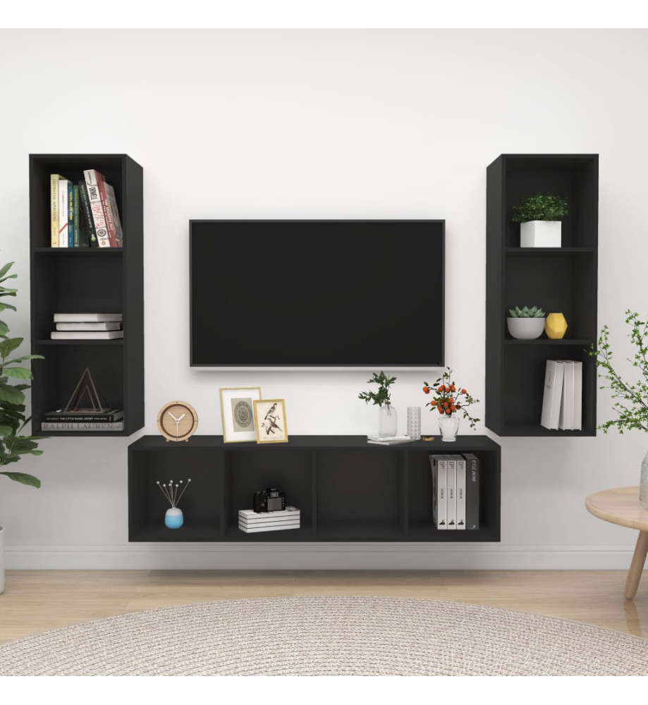 Ensemble de meuble TV 3 pcs Noir Aggloméré