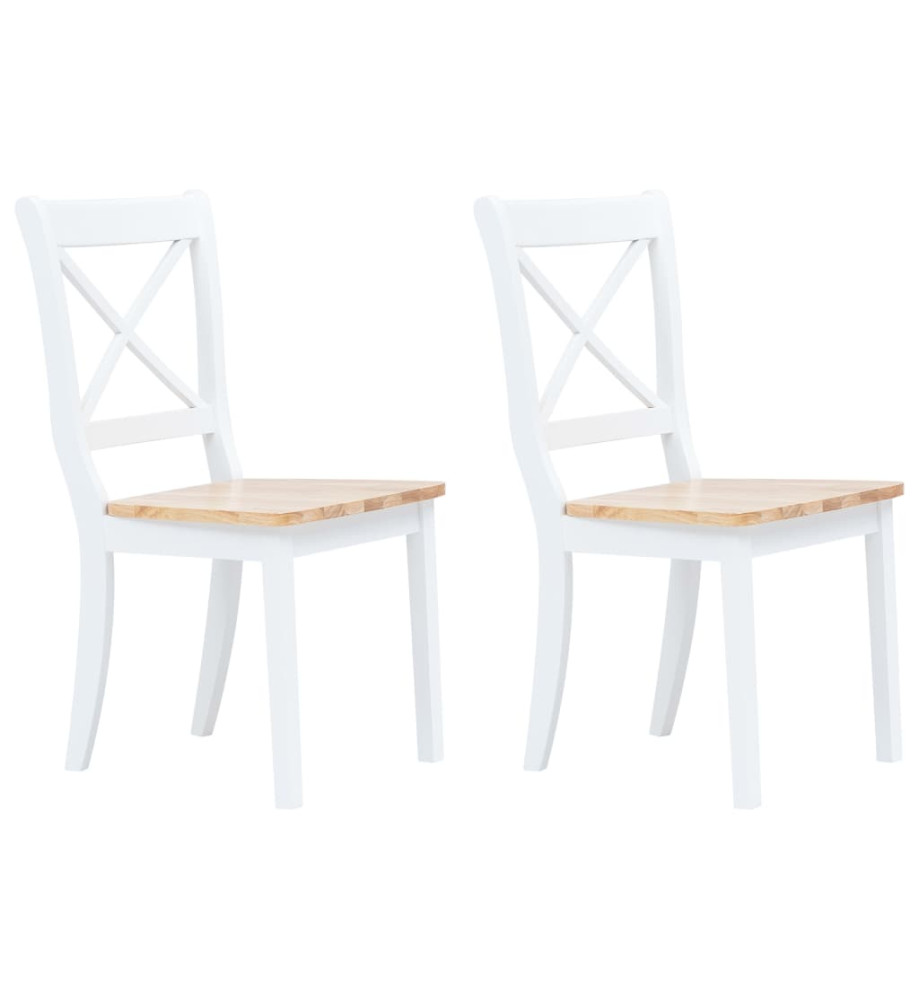 Chaises à manger lot de 2 blanc/bois clair bois d'hévéa massif