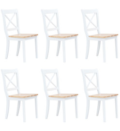 Chaises à manger lot de 6 blanc/bois clair bois d'hévéa massif