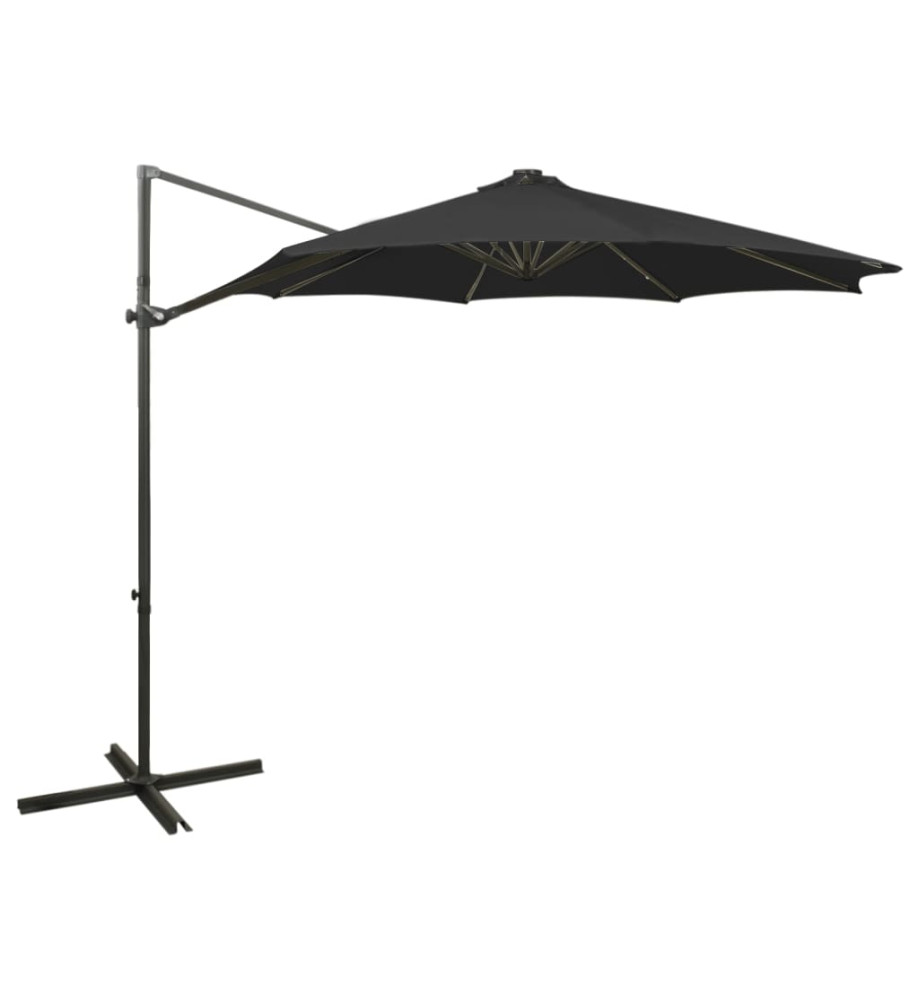 Parasol déporté avec mât et lumières LED Noir 300 cm