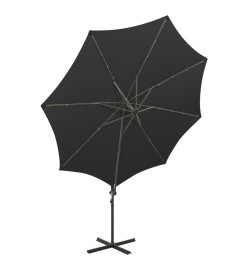 Parasol déporté avec mât et lumières LED Noir 300 cm