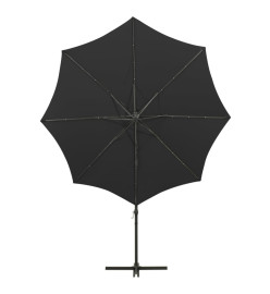 Parasol déporté avec mât et lumières LED Noir 300 cm