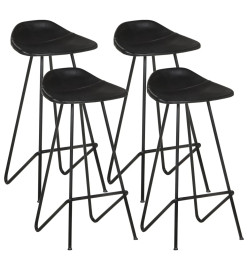 Tabourets de bar lot de 4 noir cuir véritable