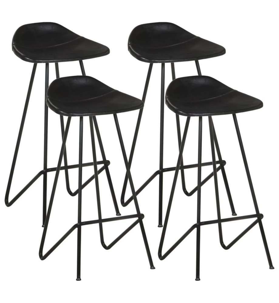 Tabourets de bar lot de 4 noir cuir véritable