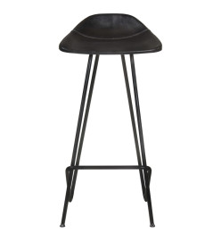 Tabourets de bar lot de 4 noir cuir véritable