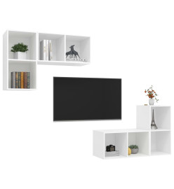 Meubles TV muraux 4 pcs Blanc Aggloméré