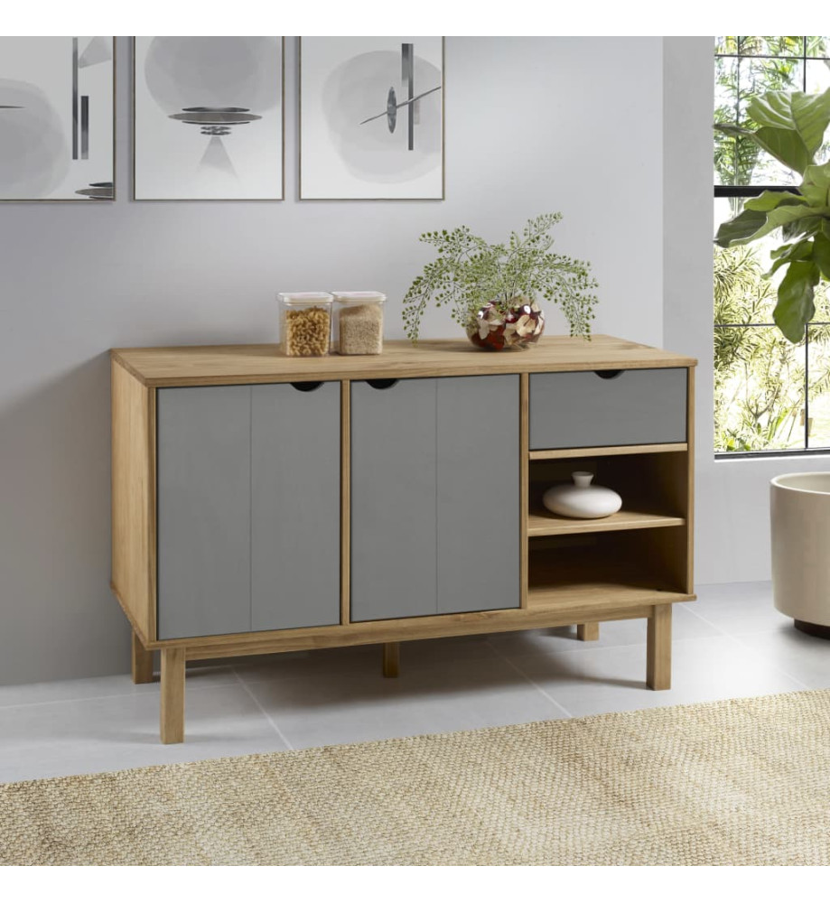 Buffet OTTA Marron et gris 114x43x73,5 cm Bois massif pin