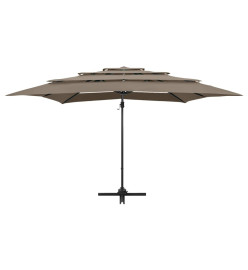 Parasol à 4 niveaux avec mât en aluminium Taupe 250x250 cm