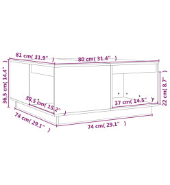 Table basse Marron miel 80x81x36,5 cm Bois massif de pin