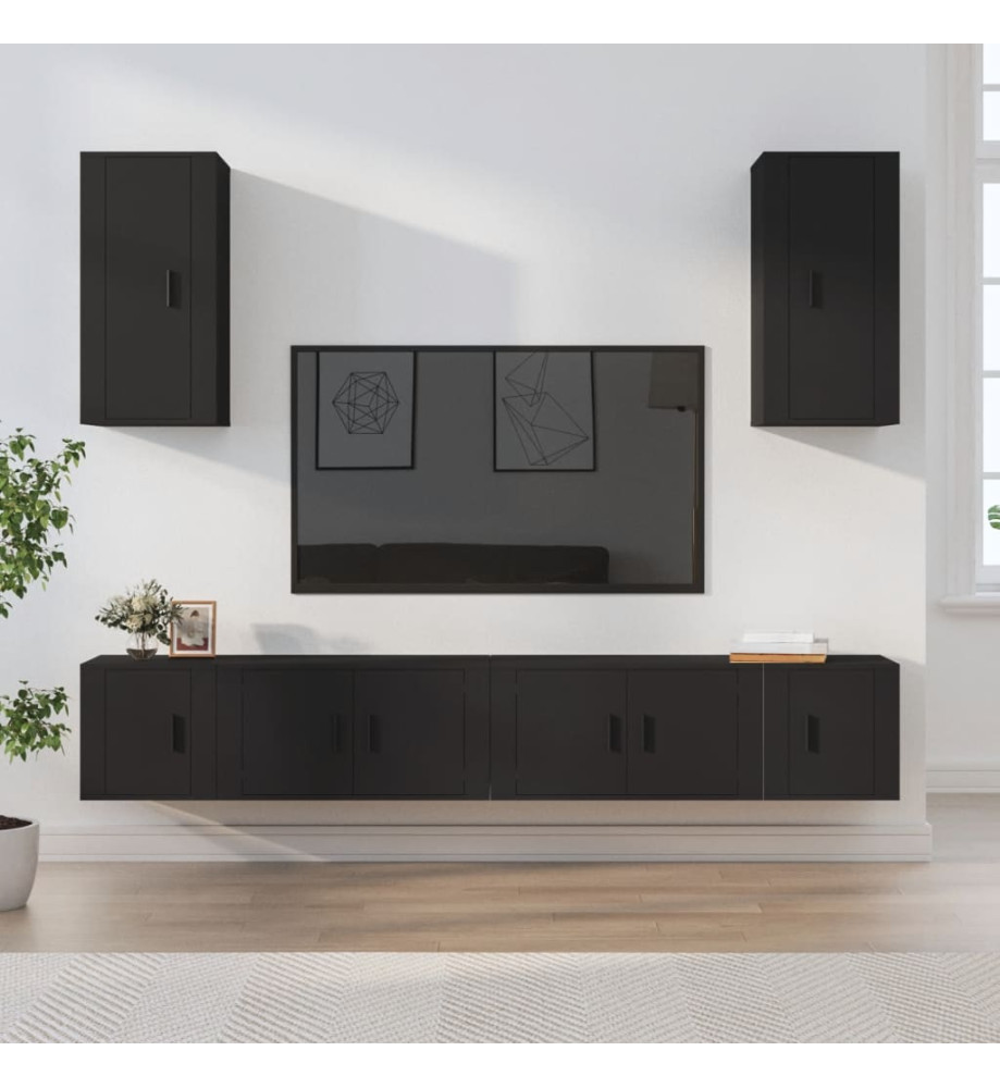 Ensemble de meubles TV 6 pcs Noir Bois d'ingénierie