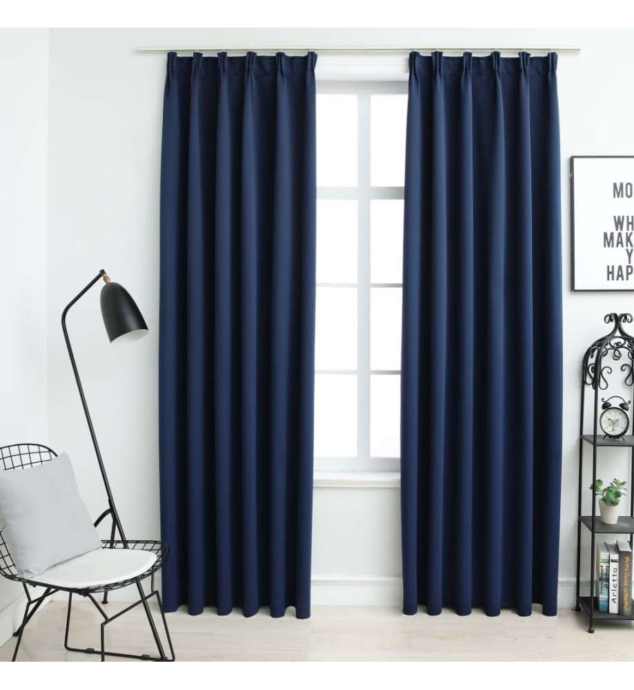 Rideaux occultants avec crochets 2 pcs Bleu 140x225 cm Rideaux occultants avec crochets 2 pcs Bleu 140x225 cm