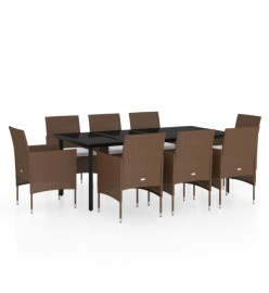 Ensemble de salle à manger de jardin coussins 9 pcs Marron/noir