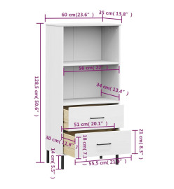 Bibliothèque à 2 tiroirs Blanc 60x35x128,5 cm Bois massif OSLO