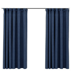 Rideaux occultants aspect lin avec crochets 2pcs Bleu 140x175cm