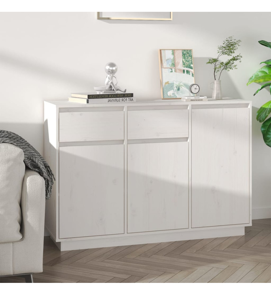 Buffet Blanc 110x34x75 cm Bois massif de pin