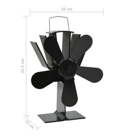 Ventilateur de poêle alimenté par chaleur 5 pales Noir