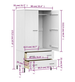 Garde-robe avec pieds en métal Blanc 90x55x172,5 cm Bois OSLO