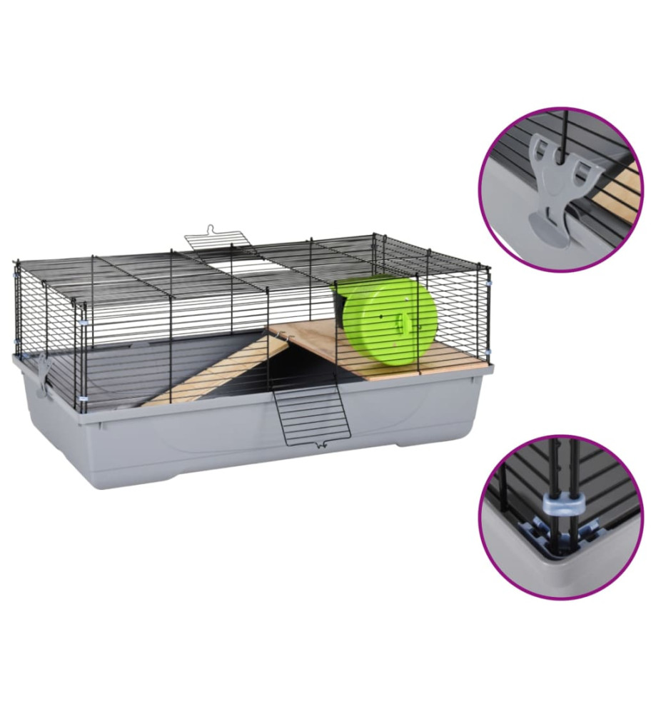 Cage pour hamsters gris 80x45x34 cm polypropylène et métal