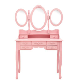 Coiffeuse avec tabouret et miroir pliable en 3 Rose