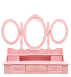 Coiffeuse avec tabouret et miroir pliable en 3 Rose