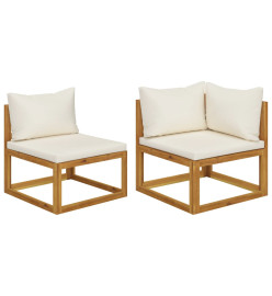 Ensemble de canapés 2 pcs et coussins blanc crème Acacia solide