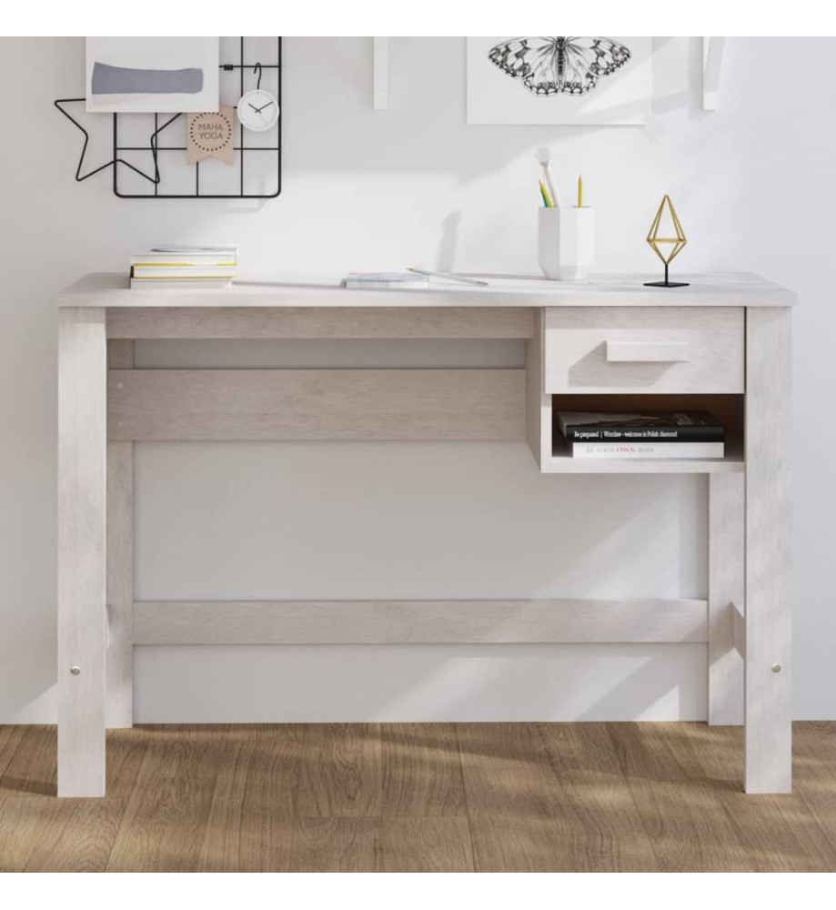 Bureau HAMAR Blanc 110x40x75 cm Bois massif de pin