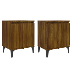 Tables de chevet et pieds en métal 2pcs Chêne marron 40x30x50cm