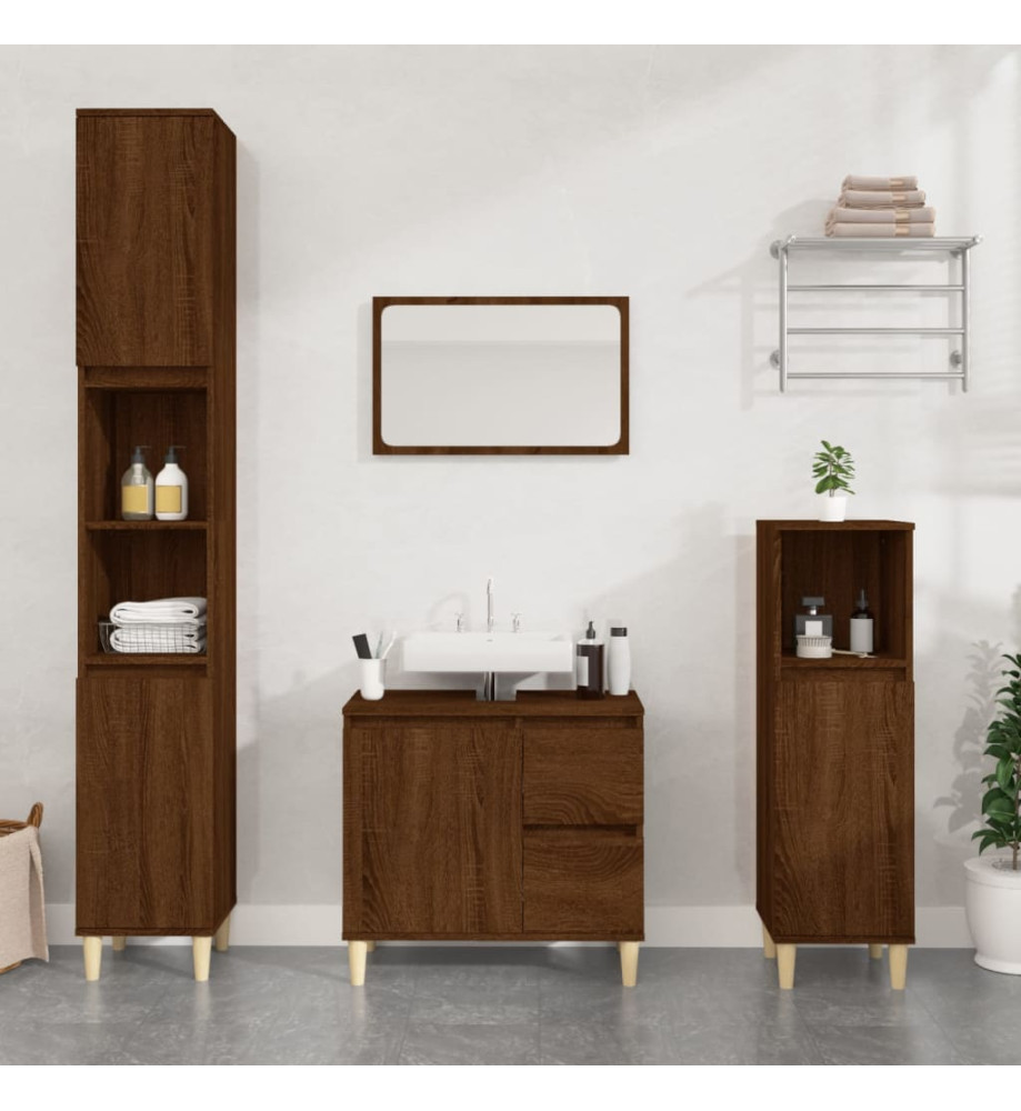 Armoire de bain chêne marron 30x30x100 cm bois d'ingénierie