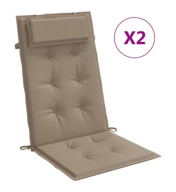 Coussins de chaise à dossier haut lot de 2 taupe tissu oxford