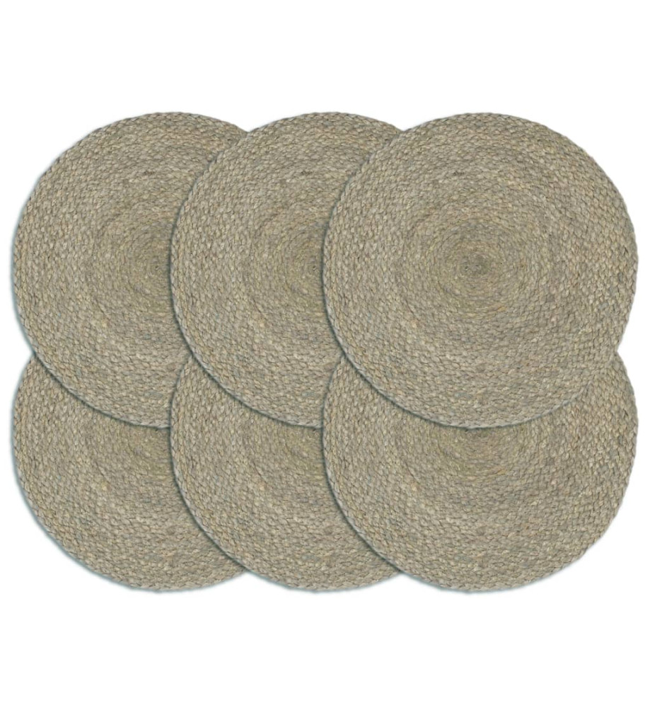 Napperons 6 pcs Gris Plain 38 cm Rond Jute