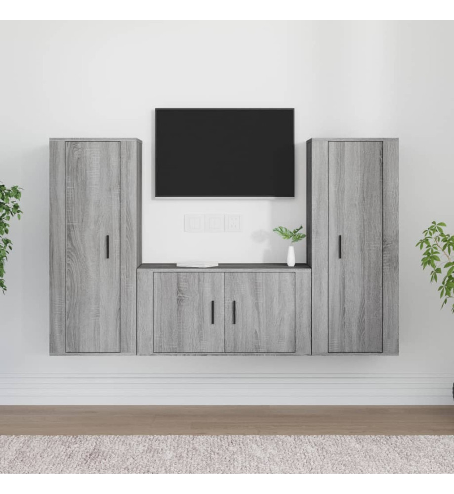 Ensemble de meubles TV 3 pcs Sonoma gris Bois d'ingénierie