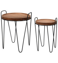 H&S Collection Ensemble de 2 tables d'appoint rondes Teck