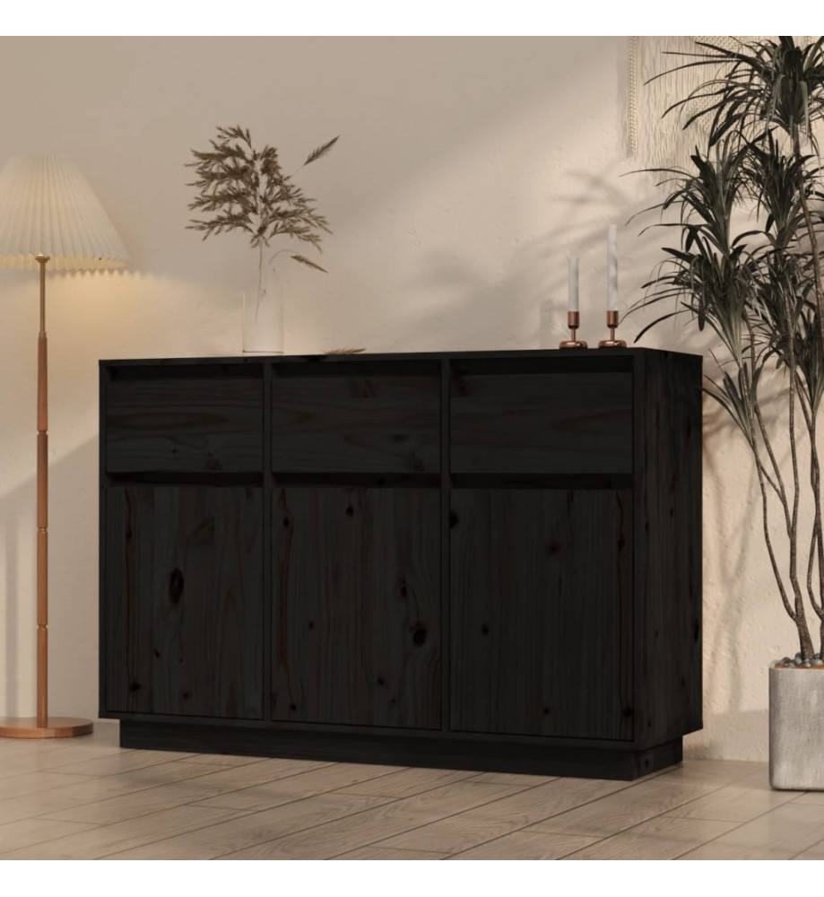 Buffet Noir 110x34x75 cm Bois massif de pin