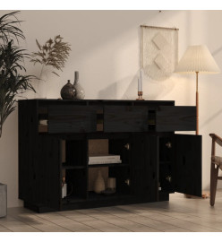 Buffet Noir 110x34x75 cm Bois massif de pin