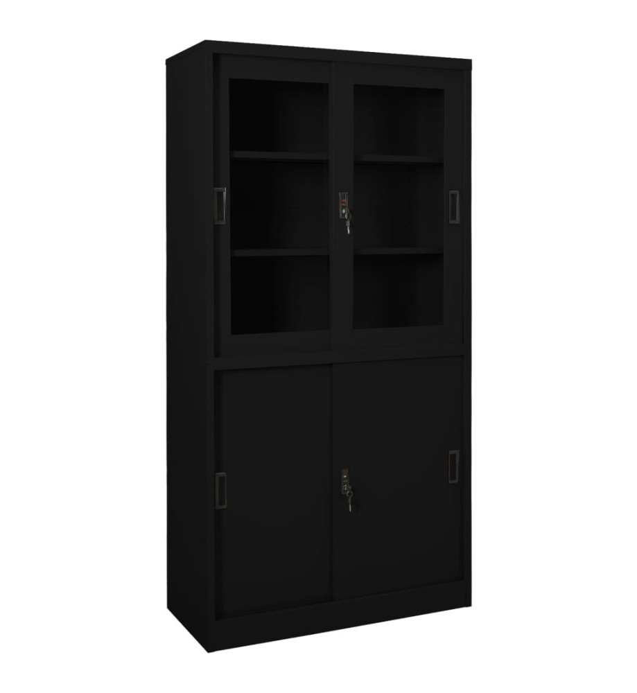 Armoire de bureau avec porte coulissante Noir 90x40x180cm Acier