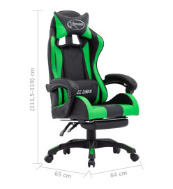 Fauteuil de jeux vidéo avec repose-pied Vert et noir Similicuir