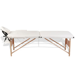 Table de massage pliable Blanc crème 2 zones avec cadre en bois