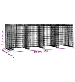 Mur de gabion pour poubelle 350x91x120 cm fer galvanisé