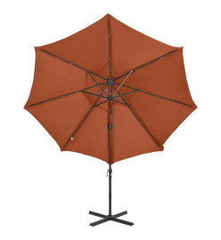 Parasol déporté avec mât et lumières LED Terre cuite 300 cm