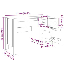 Bureau HAMAR Gris foncé 113x50x75 cm Bois massif de pin
