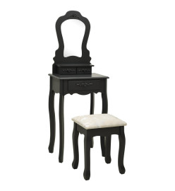 Ensemble de coiffeuse avec tabouret Noir 50x59x136 cm Paulownia