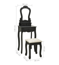 Ensemble de coiffeuse avec tabouret Noir 50x59x136 cm Paulownia