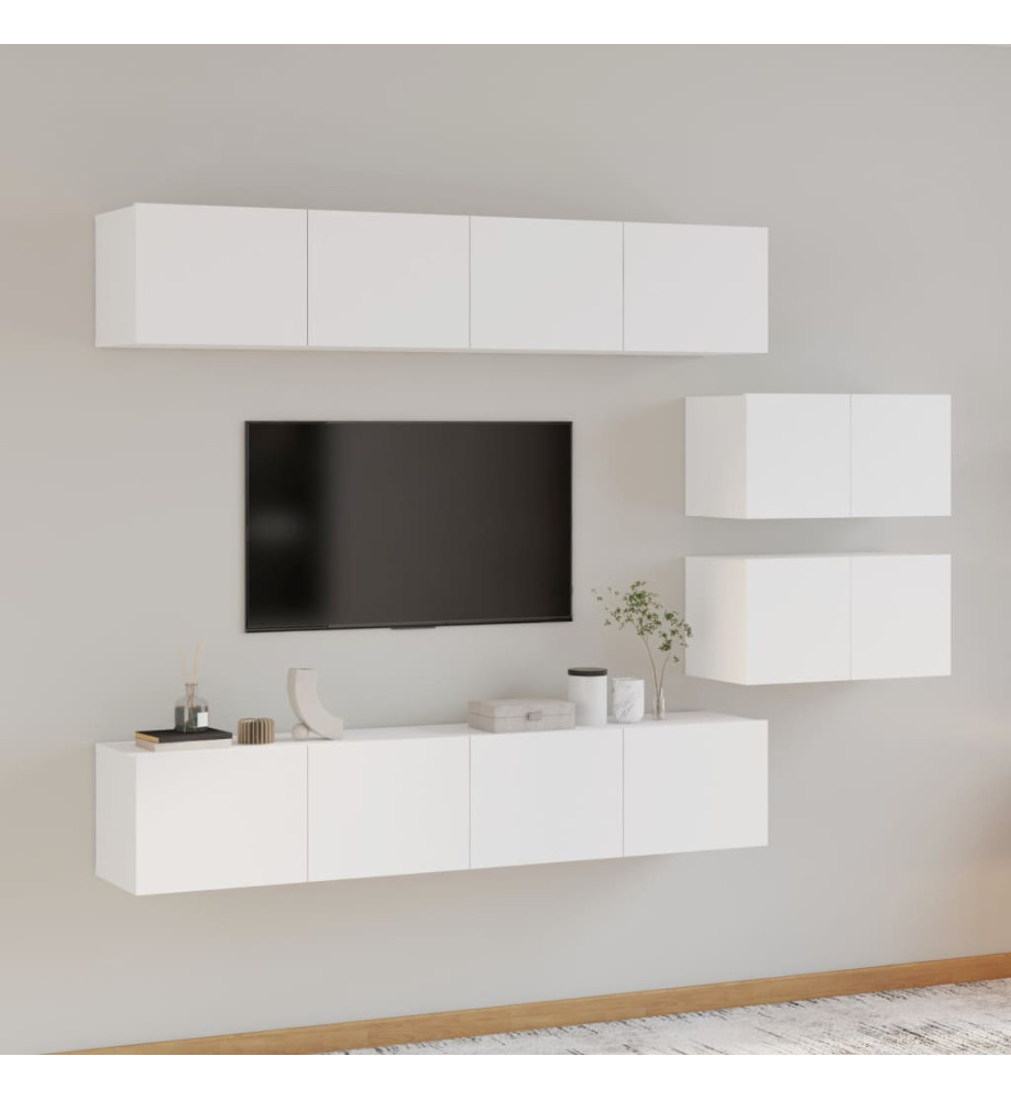 Ensemble de meubles TV 6 pcs Blanc Bois d'ingénierie