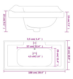 Évier salle de bain blanc 100x48x23 cm rectangulaire céramique