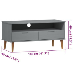 Meuble TV MOLDE Gris 106x40x49 cm Bois de pin massif