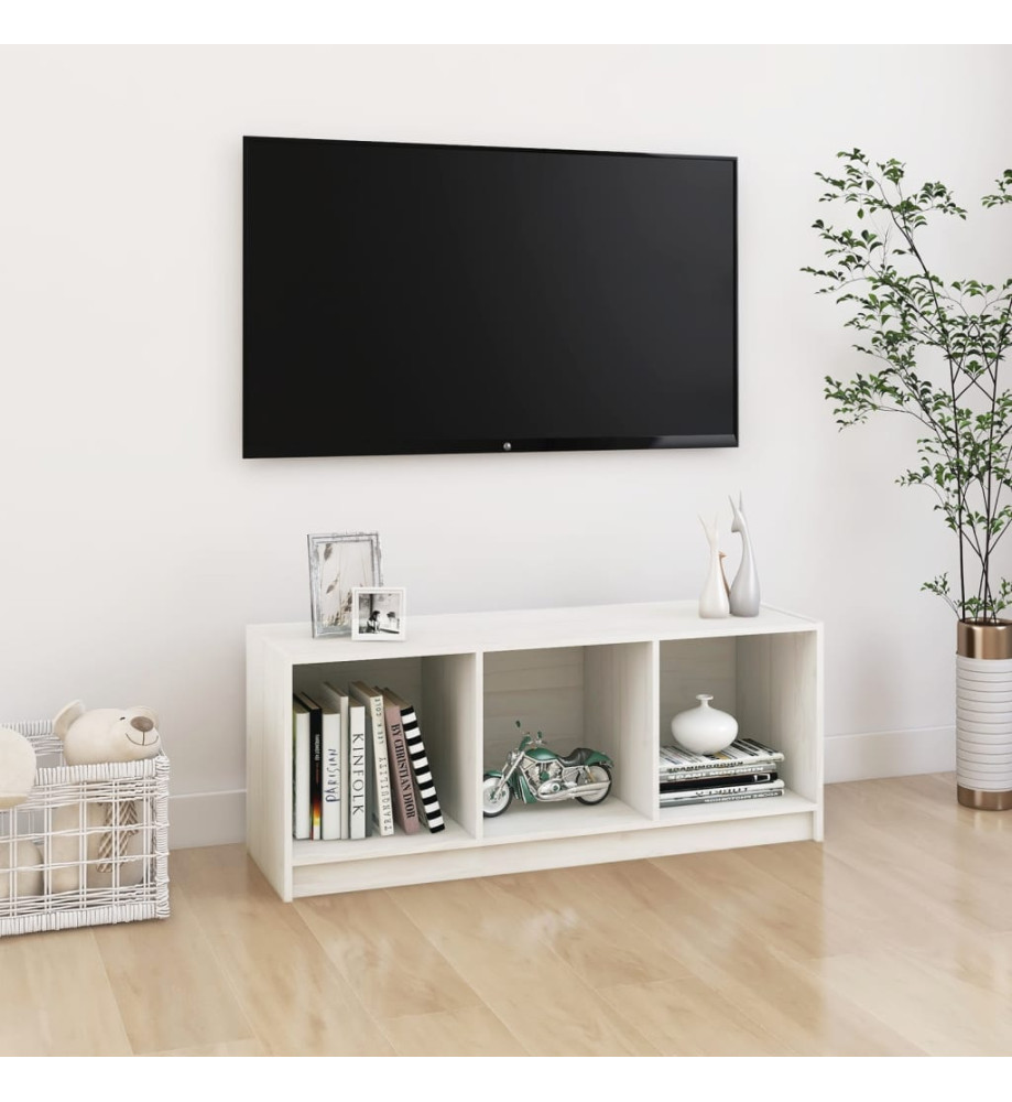 Meuble TV Blanc 104x33x41 cm Bois de pin massif