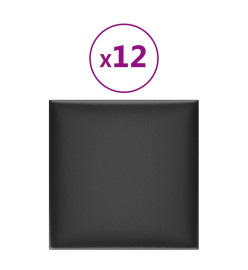 Panneaux muraux 12 pcs Noir 30x30 cm Similicuir 1,08 m²