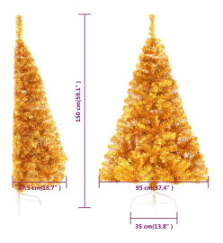 Demi sapin de Noël artificiel avec support Doré 150 cm PVC